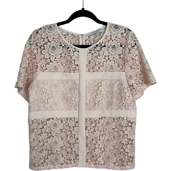 Rebecca Minkoff lace floral sheer zip up blouse top size L - Picture 1 of 12